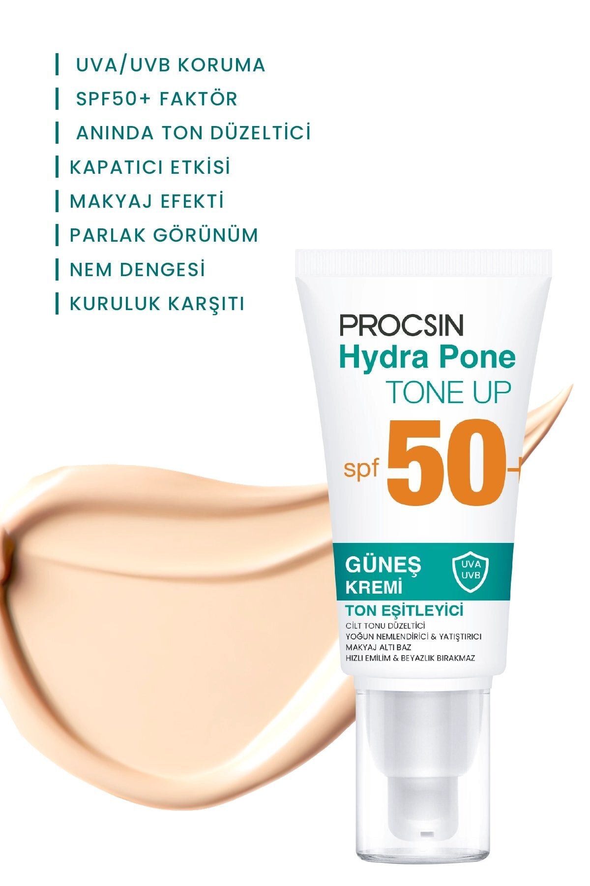 Hydra Pone Spf50+ Cilt Tonu Eşitleyici Makyaj Efekti Veren Cam Cilt BB Güneş Kremi Pa++++yesinde cilt bakım rutininin son aşaması olarak kullanıma uygundur.;