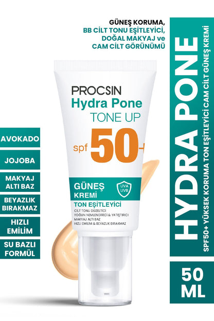 Hydra Pone Spf50+ Cilt Tonu Eşitleyici Makyaj Efekti Veren Cam Cilt BB Güneş Kremi Pa++++yesinde cilt bakım rutininin son aşaması olarak kullanıma uygundur.;